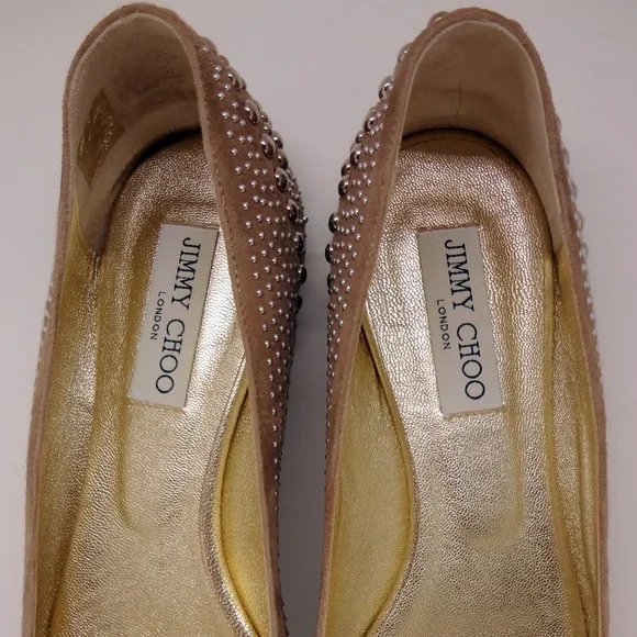 JIMMY CHOO Latte Taupe Suede Studded Flats 40.5 - Picture 5 of 8